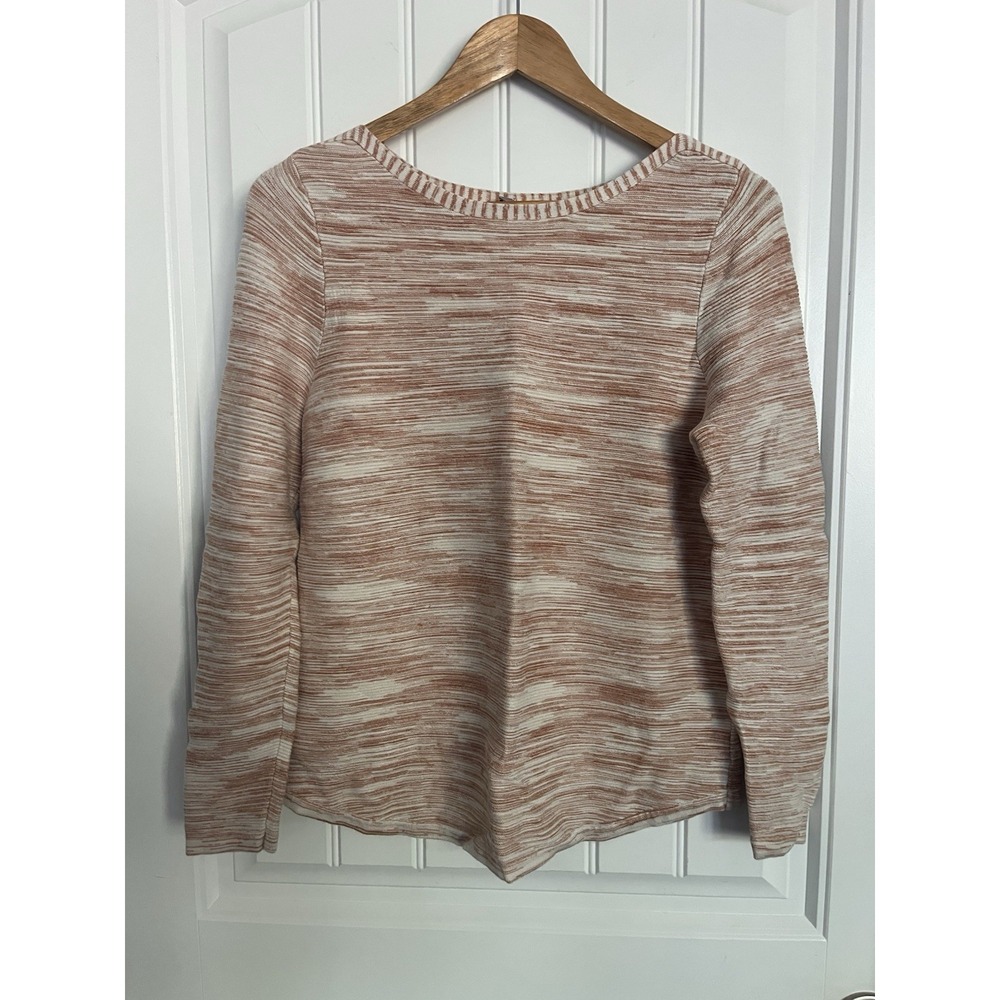 Chico's Knit Sweater Womens‎ Size 1 Tan/Orange White Spacedye Bateau Neck 300